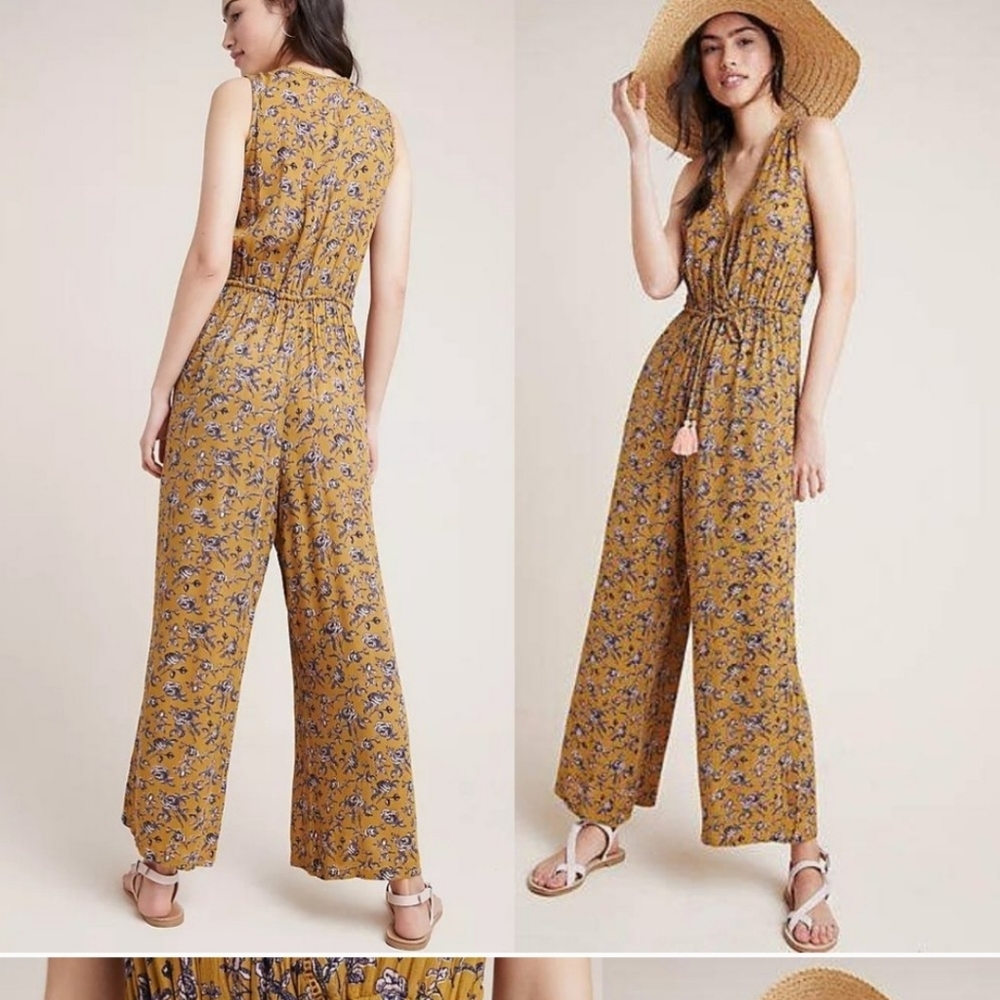 Raga anthropologie purple green print jumpsuit xs